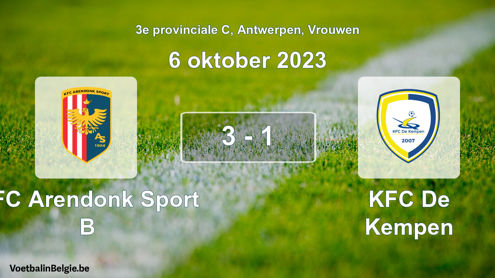 Gespeelde wedstrijd vrouwenvoetbal: KFC Arendonk Sport B - KFC De Kempen 3 - 1 (6 oktober 2023)