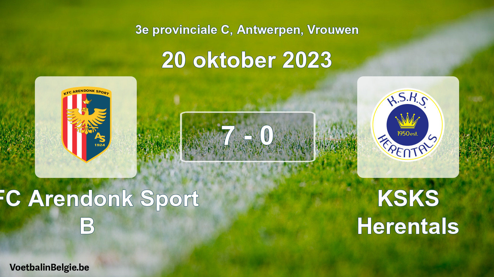 Gespeelde wedstrijd vrouwenvoetbal: KFC Arendonk Sport B - KSKS Herentals 7 - 0 (20 oktober 2023)