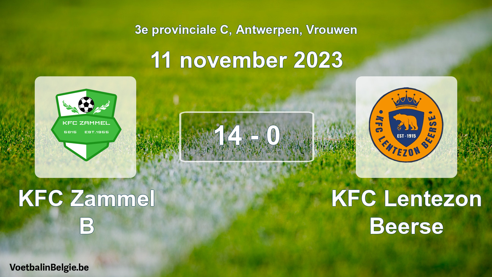 Gespeelde wedstrijd vrouwenvoetbal: KFC Zammel B - KFC Lentezon Beerse 14 - 0 (11 november 2023)