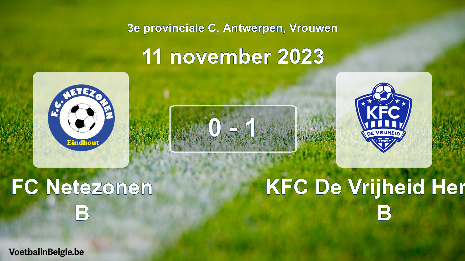 Gespeelde wedstrijd vrouwenvoetbal: FC Netezonen B - KFC De Vrijheid Herselt B 0 - 1 (11 november 2023)
