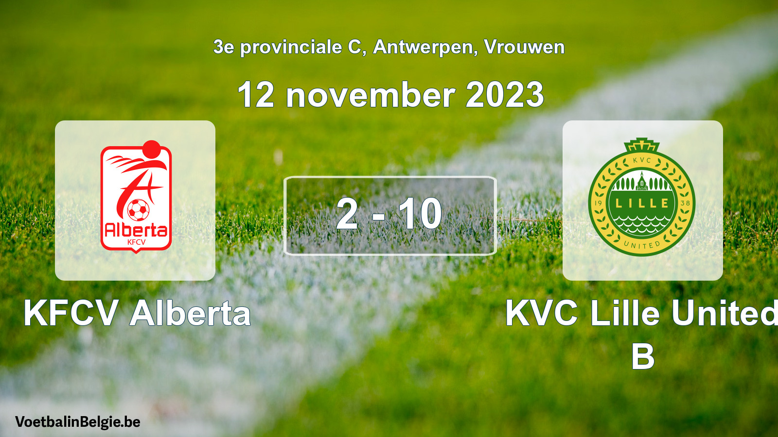 Gespeelde wedstrijd vrouwenvoetbal: KFCV Alberta - KVC Lille United B 2 - 10 (12 november 2023)