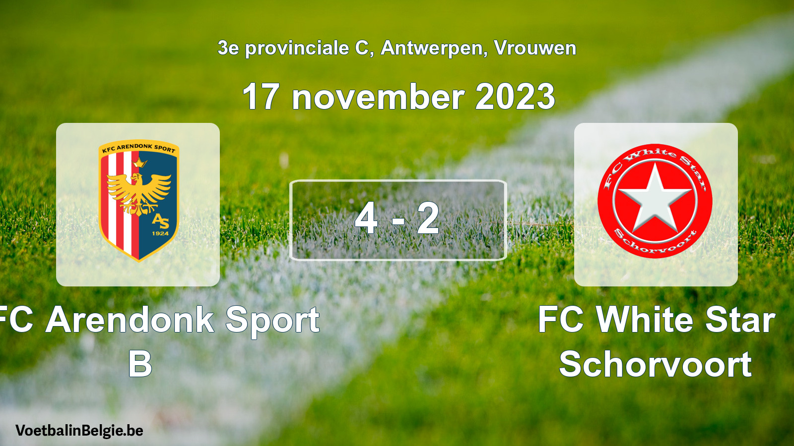 Gespeelde wedstrijd vrouwenvoetbal: KFC Arendonk Sport B - FC White Star Schorvoort 4 - 2 (17 november 2023)