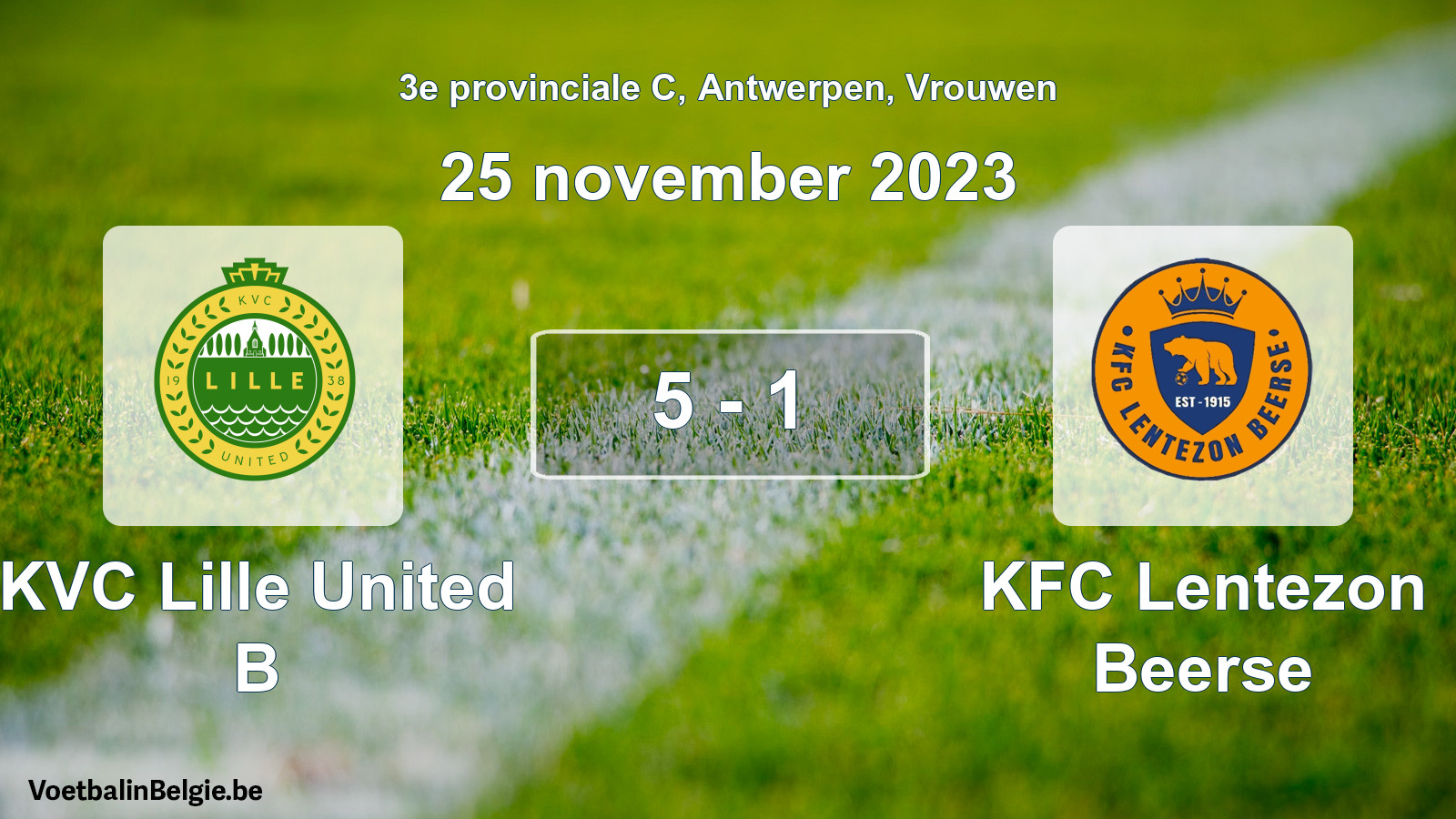 Gespeelde wedstrijd vrouwenvoetbal: KVC Lille United B - KFC Lentezon Beerse 5 - 1 (25 november 2023)