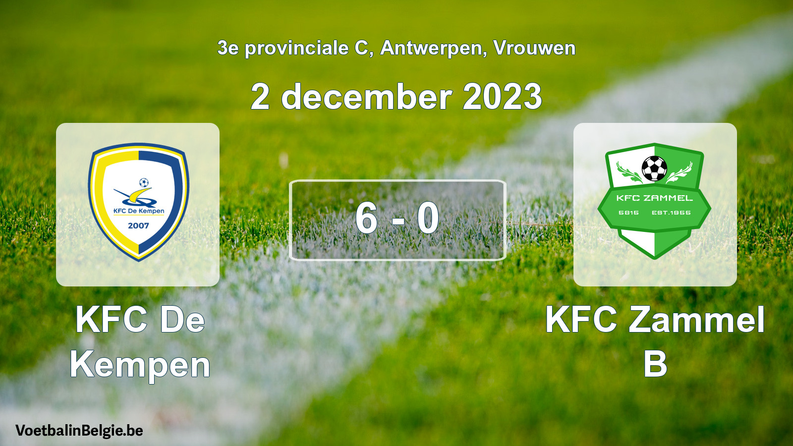 Gespeelde wedstrijd vrouwenvoetbal: KFC De Kempen - KFC Zammel B 6 - 0 (2 december 2023)