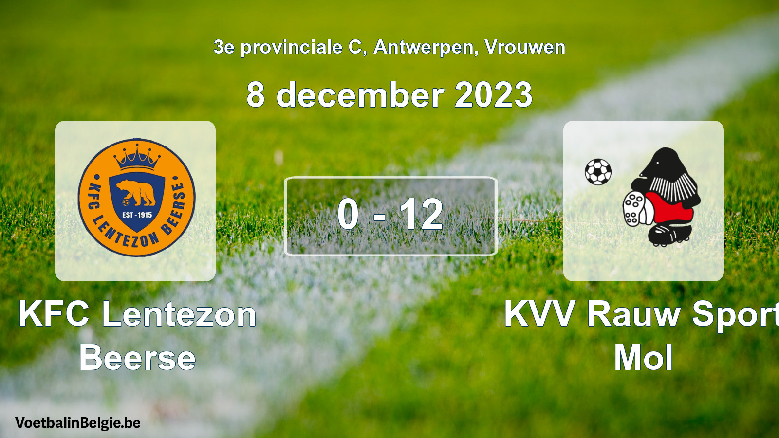 Gespeelde wedstrijd vrouwenvoetbal: KFC Lentezon Beerse - KVV Rauw Sport Mol 0 - 12 (8 december 2023)