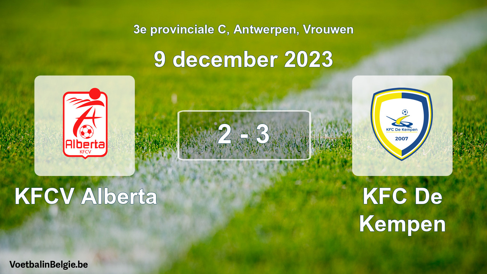 Gespeelde wedstrijd vrouwenvoetbal: KFCV Alberta - KFC De Kempen 2 - 3 (9 december 2023)