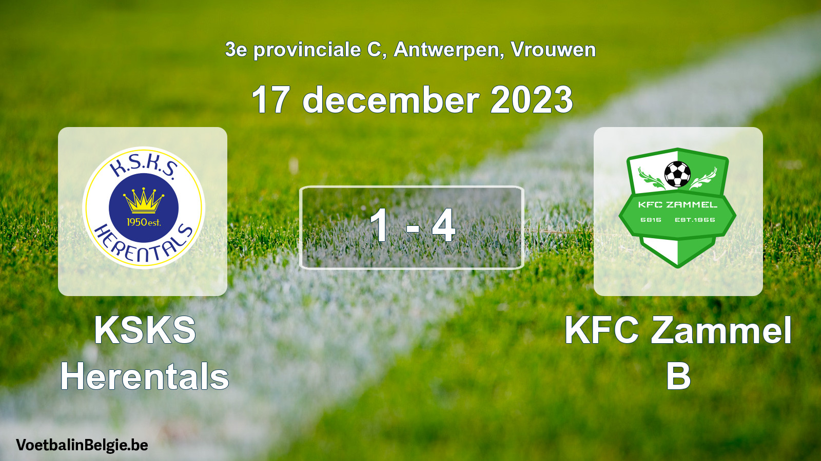 Gespeelde wedstrijd vrouwenvoetbal: KSKS Herentals - KFC Zammel B 1 - 4 (17 december 2023)
