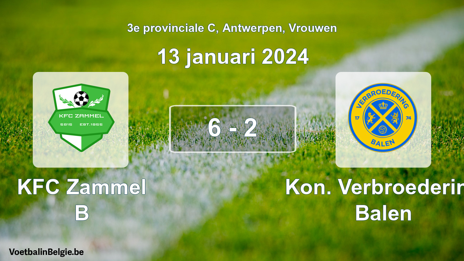 Gespeelde wedstrijd vrouwenvoetbal: KFC Zammel B - Kon. Verbroedering Balen 6 - 2 (13 januari 2024)