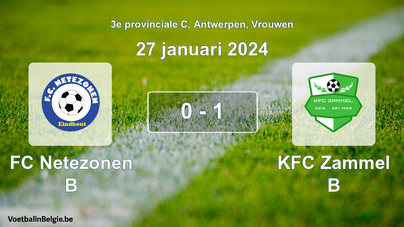 Gespeelde wedstrijd vrouwenvoetbal: FC Netezonen B - KFC Zammel B 0 - 1 (27 januari 2024)
