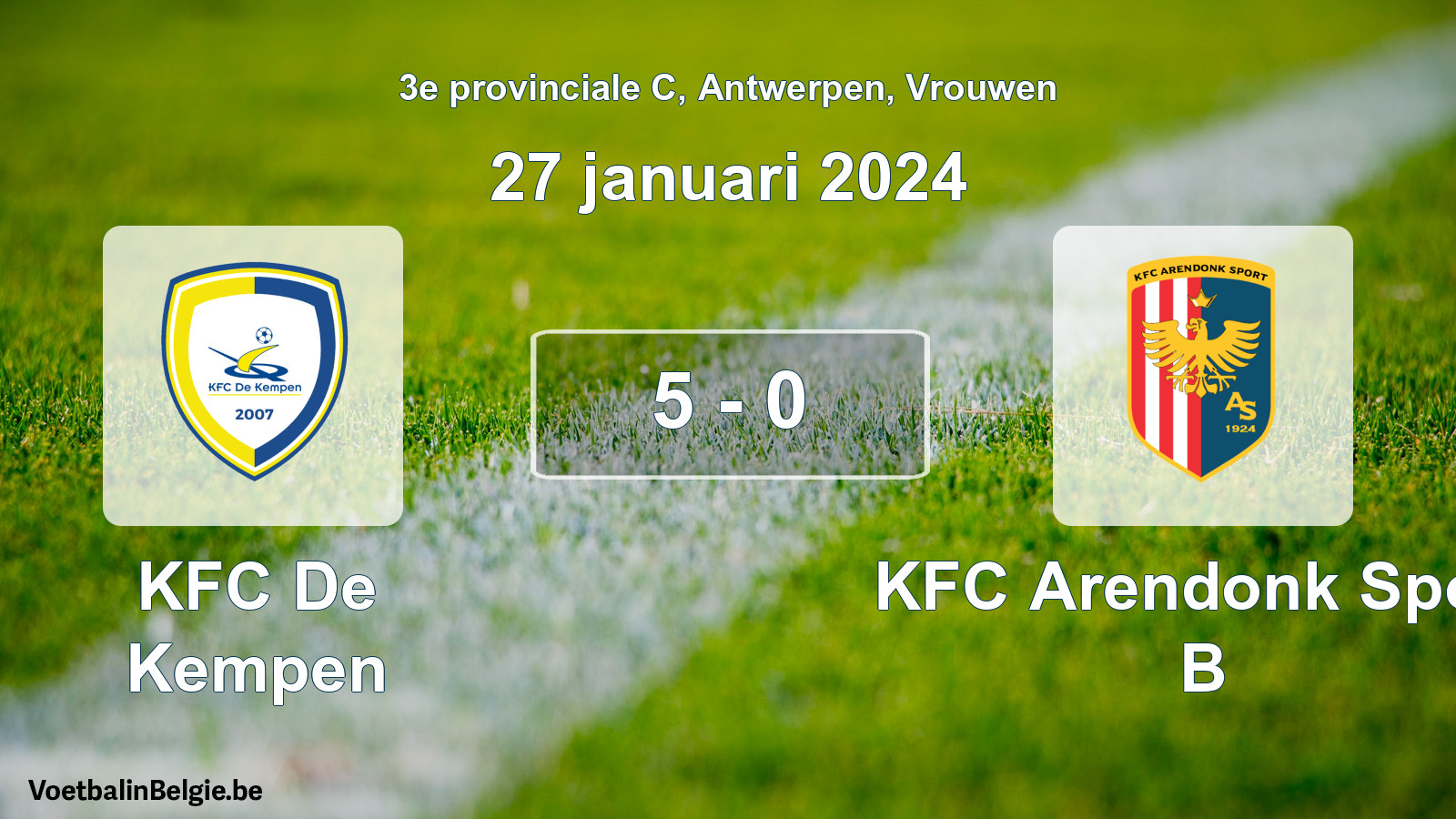 Gespeelde wedstrijd vrouwenvoetbal: KFC De Kempen - KFC Arendonk Sport B 5 - 0 (27 januari 2024)
