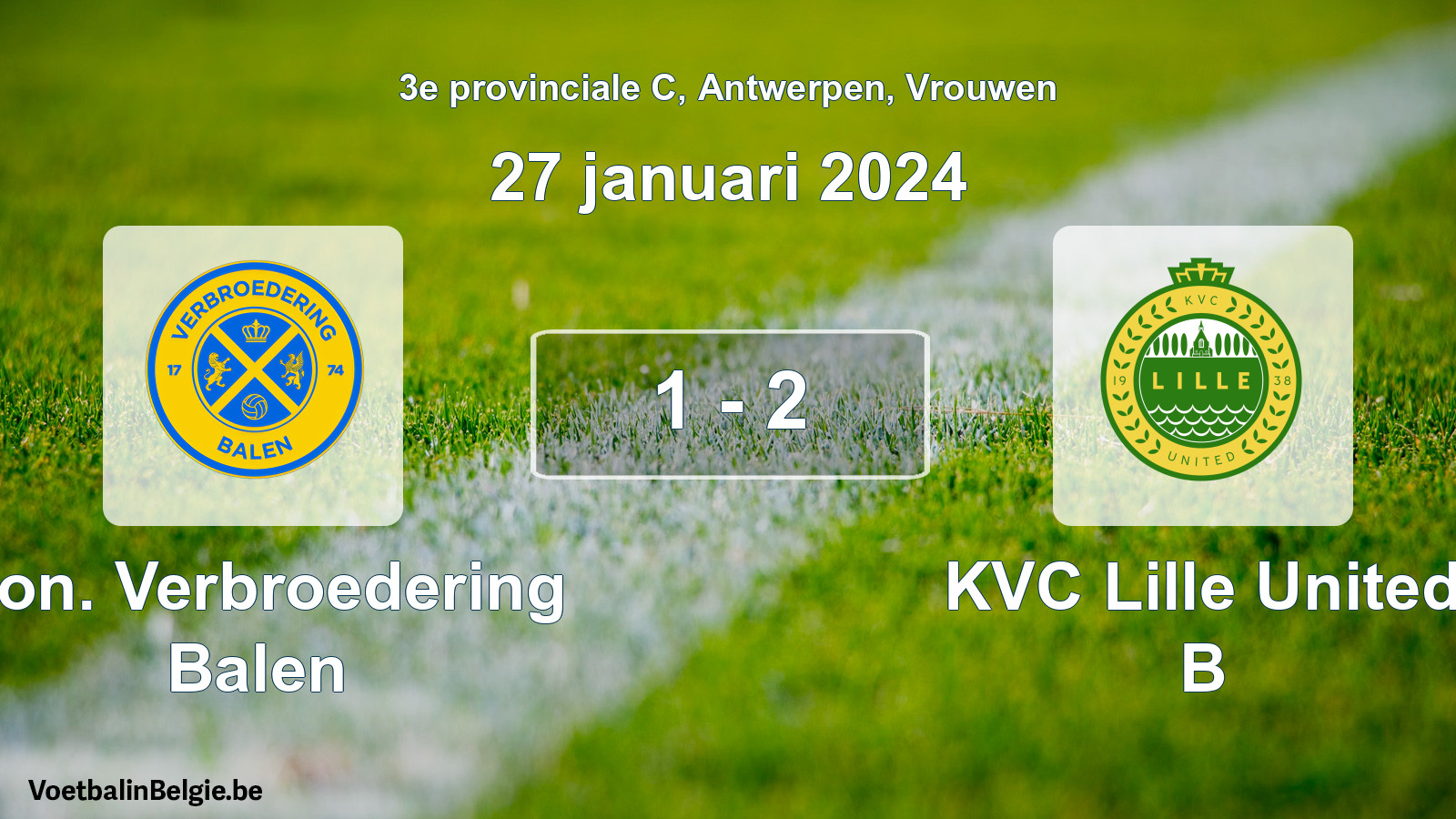 Gespeelde wedstrijd vrouwenvoetbal: Kon. Verbroedering Balen - KVC Lille United B 1 - 2 (27 januari 2024)