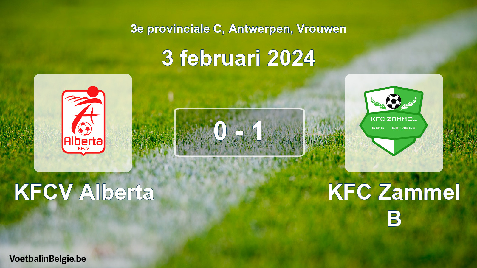 Gespeelde wedstrijd vrouwenvoetbal: KFCV Alberta - KFC Zammel B 0 - 1 (3 februari 2024)