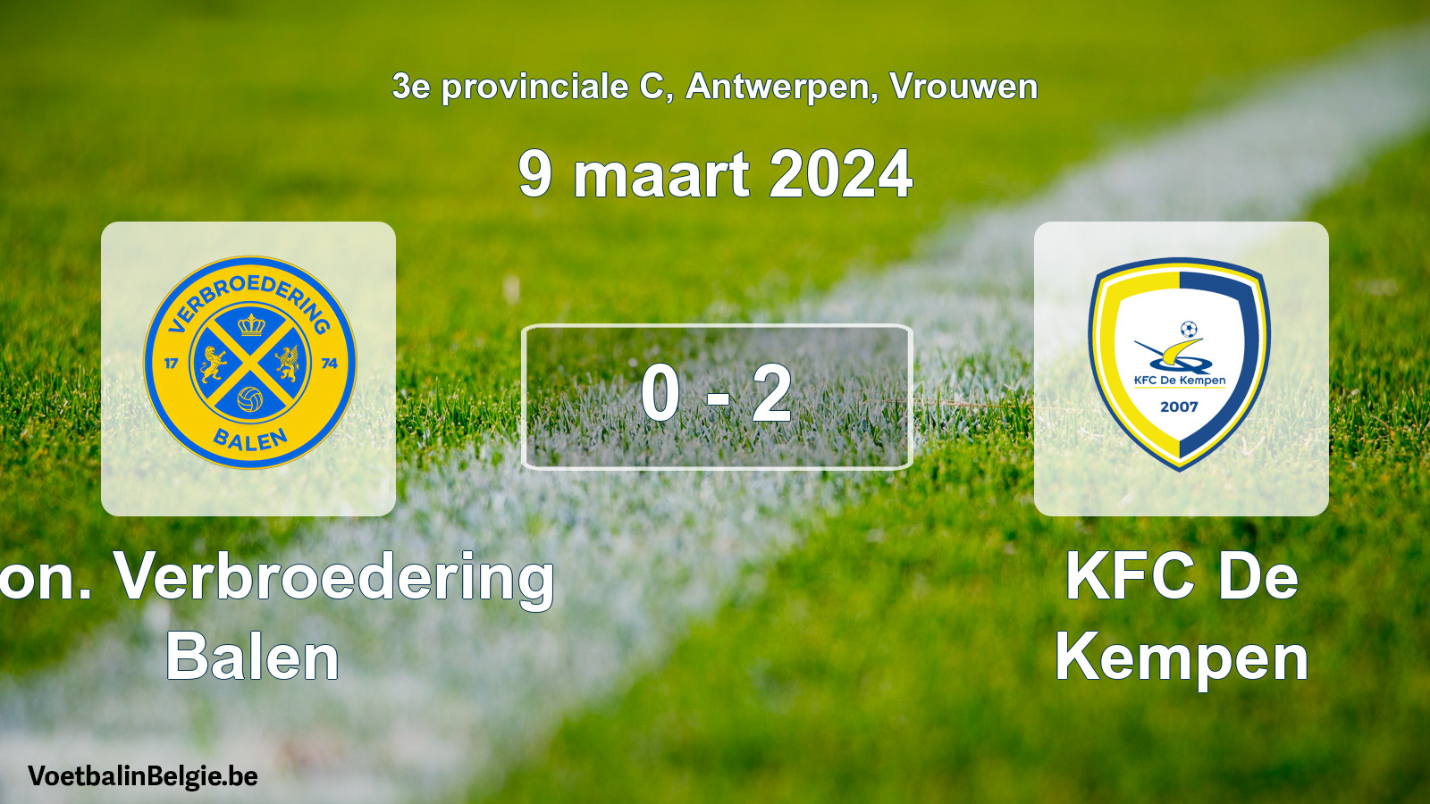 Gespeelde wedstrijd vrouwenvoetbal: Kon. Verbroedering Balen - KFC De Kempen 0 - 2 (9 maart 2024)