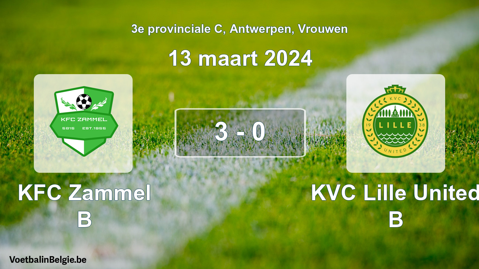 Gespeelde wedstrijd vrouwenvoetbal: KFC Zammel B - KVC Lille United B 3 - 0 (13 maart 2024)