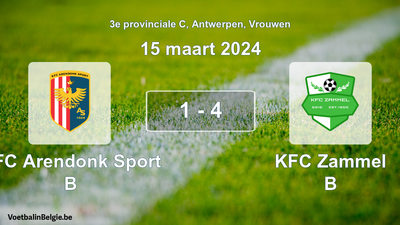 Gespeelde wedstrijd vrouwenvoetbal: KFC Arendonk Sport B - KFC Zammel B 1 - 4 (15 maart 2024)