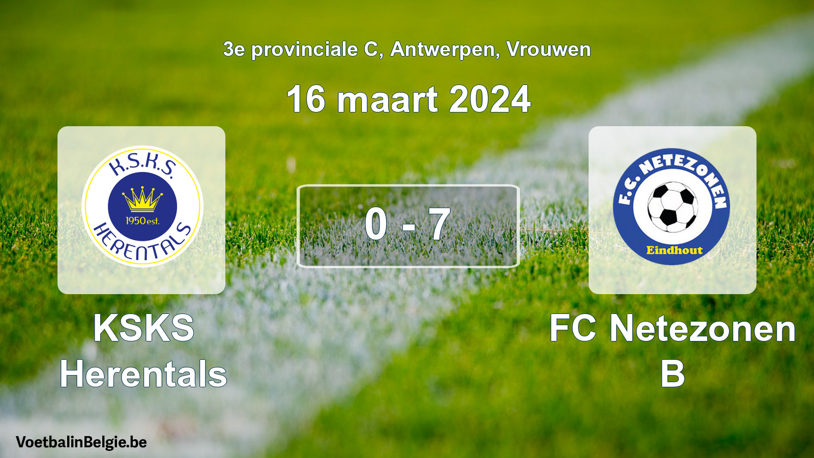 Gespeelde wedstrijd vrouwenvoetbal: KSKS Herentals - FC Netezonen B 0 - 7 (16 maart 2024)