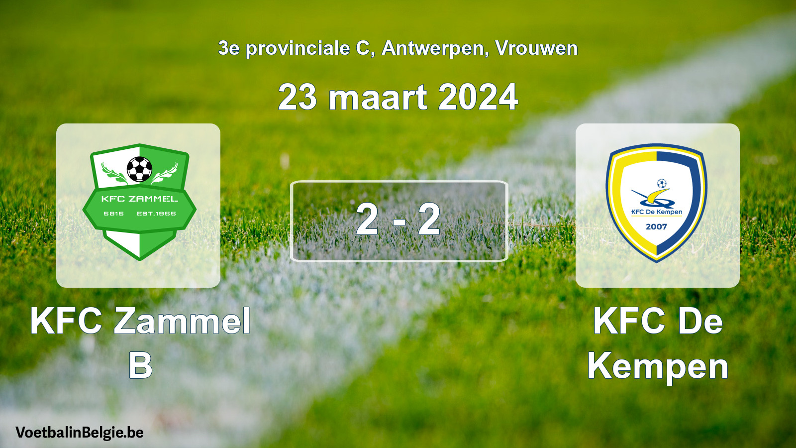 Gespeelde wedstrijd vrouwenvoetbal: KFC Zammel B - KFC De Kempen 2 - 2 (23 maart 2024)