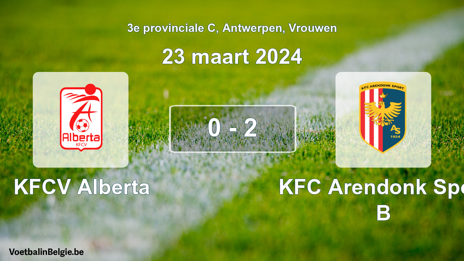 Gespeelde wedstrijd vrouwenvoetbal: KFCV Alberta - KFC Arendonk Sport B 0 - 2 (23 maart 2024)