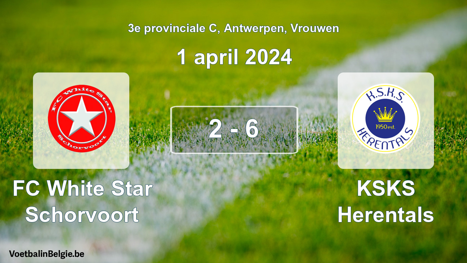 Gespeelde wedstrijd vrouwenvoetbal: FC White Star Schorvoort - KSKS Herentals 2 - 6 (1 april 2024)