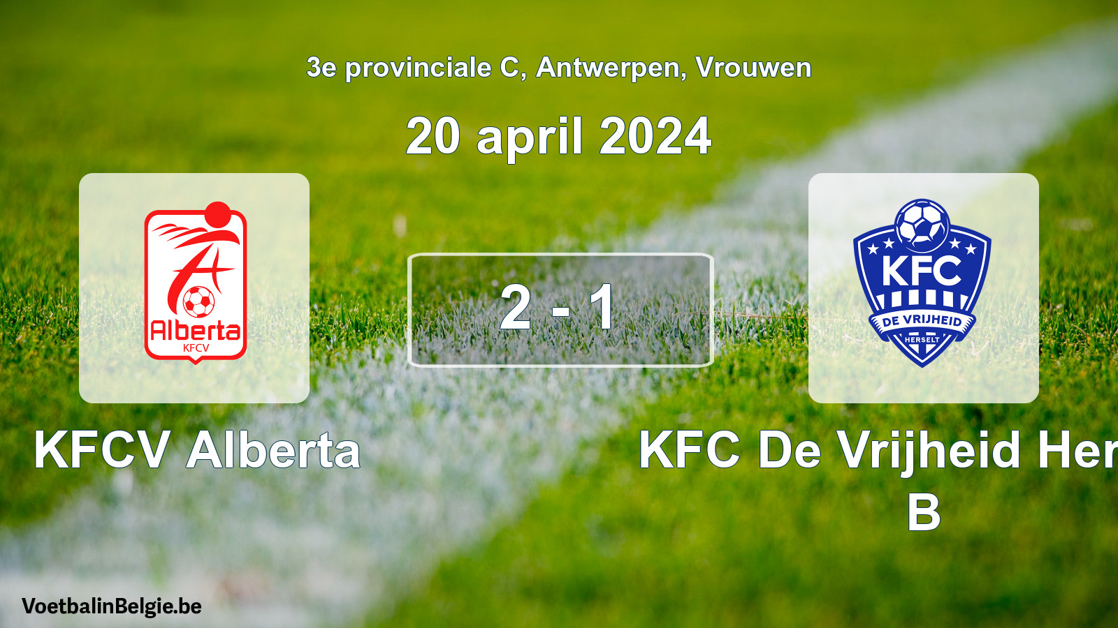 Gespeelde wedstrijd vrouwenvoetbal: KFCV Alberta - KFC De Vrijheid Herselt B 2 - 1 (20 april 2024)