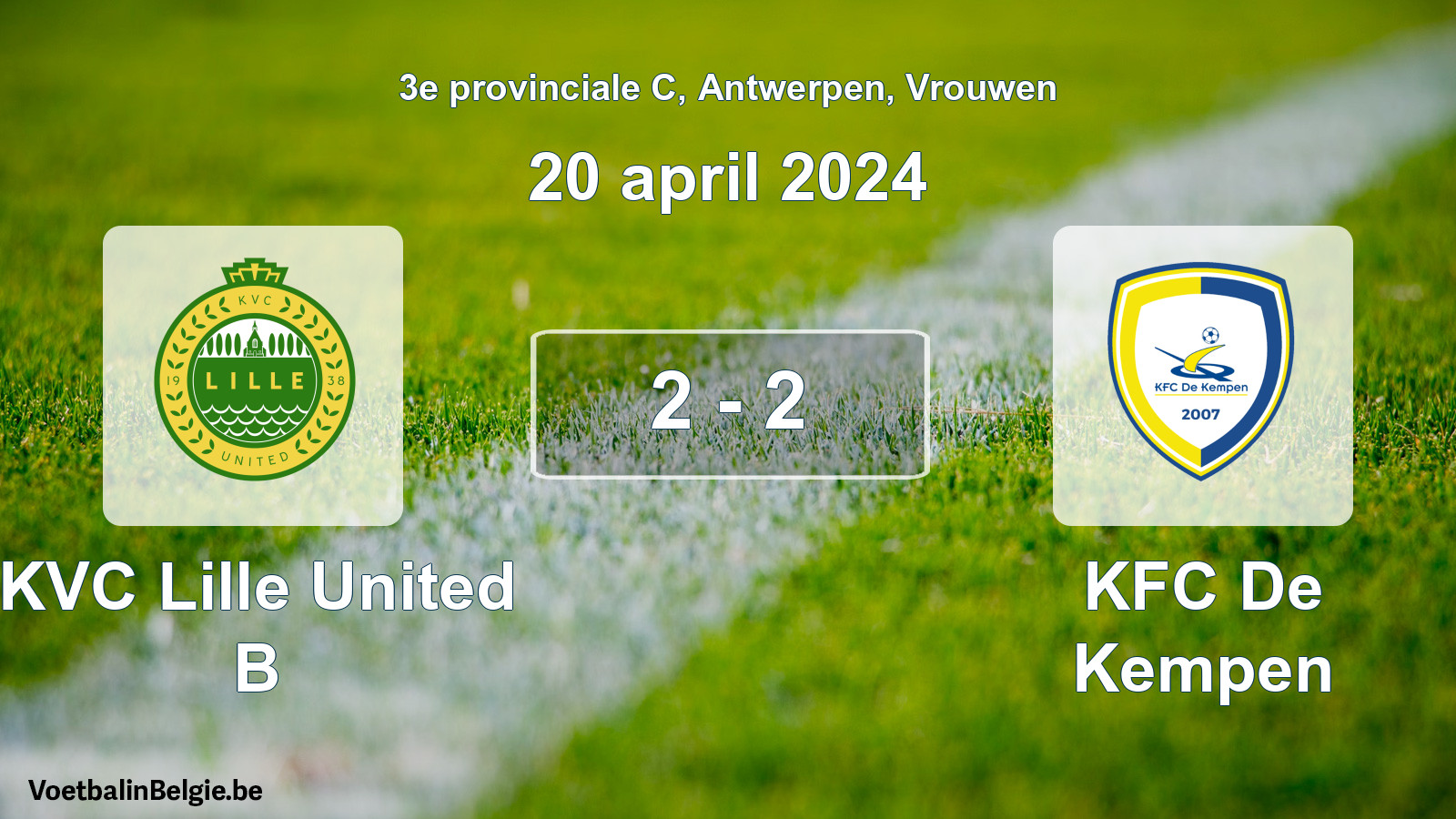 Gespeelde wedstrijd vrouwenvoetbal: KVC Lille United B - KFC De Kempen 2 - 2 (20 april 2024)