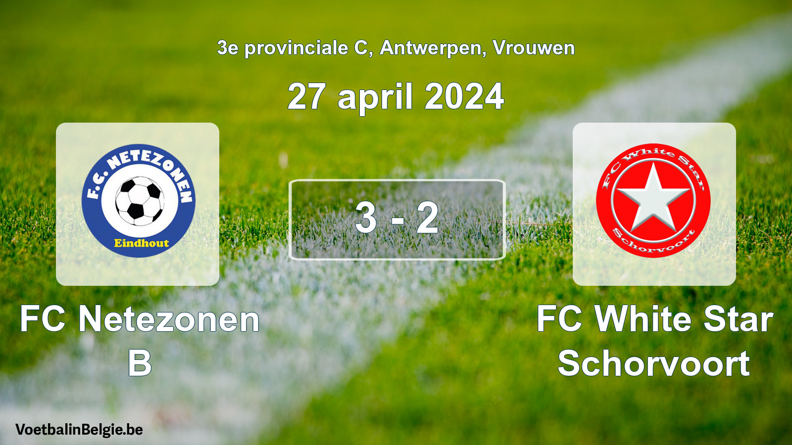 Gespeelde wedstrijd vrouwenvoetbal: FC Netezonen B - FC White Star Schorvoort 3 - 2 (27 april 2024)