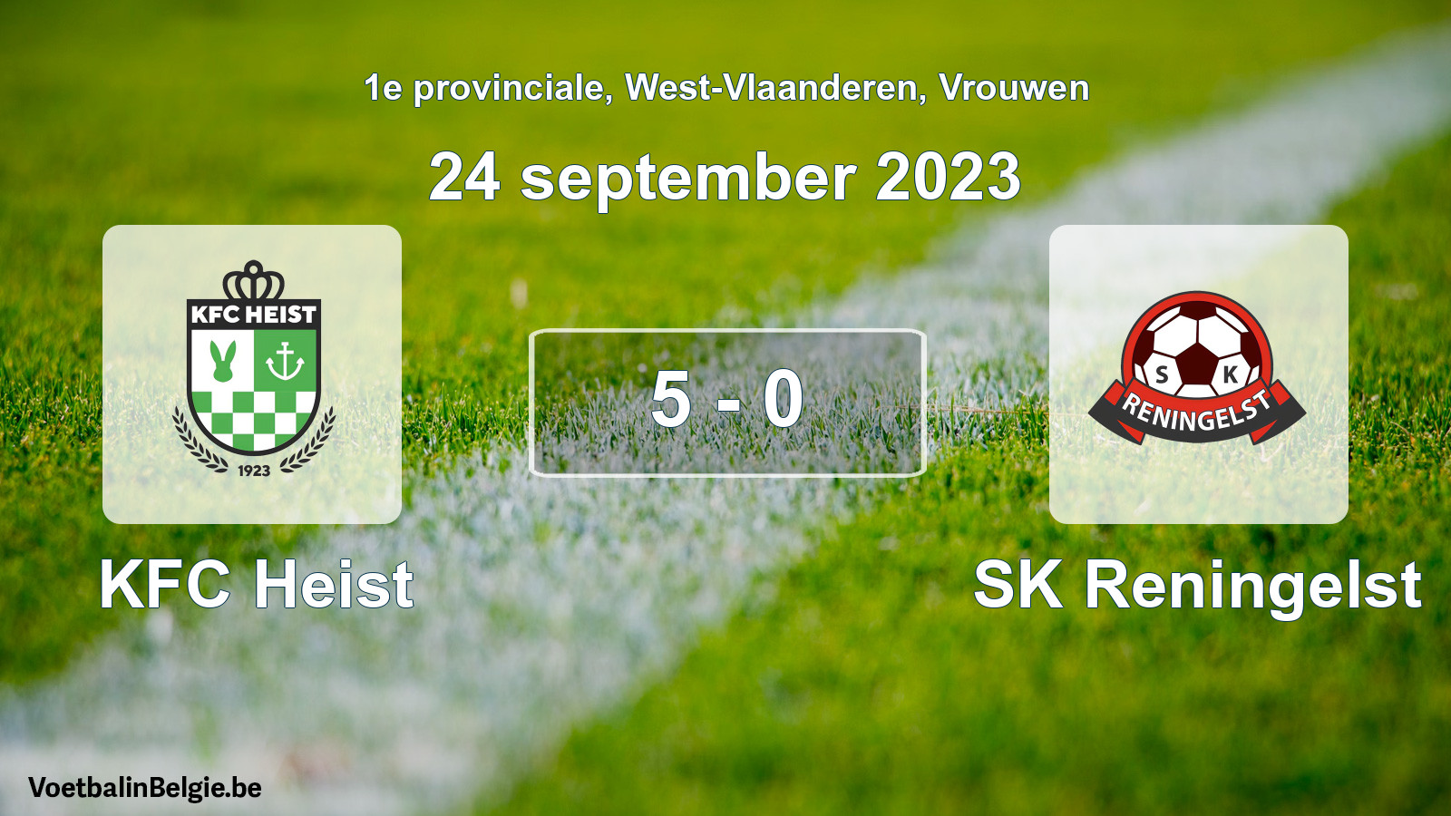 Gespeelde wedstrijd vrouwenvoetbal: KFC Heist - SK Reningelst 5 - 0 (24 september 2023)