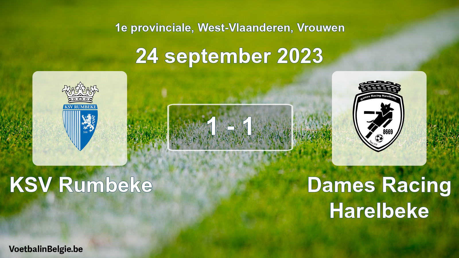 Gespeelde wedstrijd vrouwenvoetbal: KSV Rumbeke - Dames Racing Harelbeke 1 - 1 (24 september 2023)
