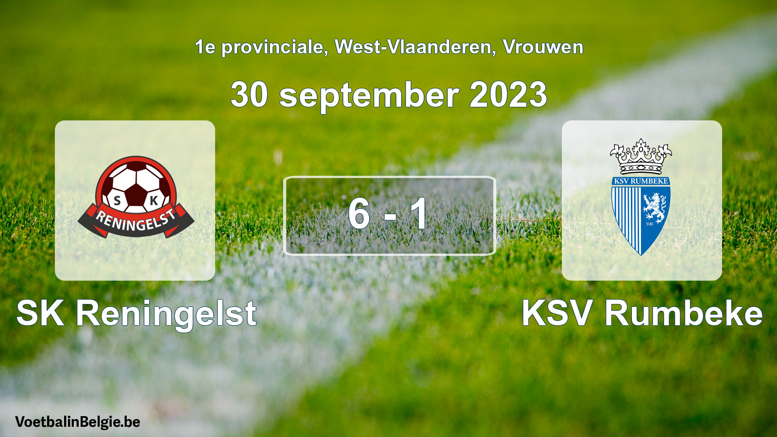 Gespeelde wedstrijd vrouwenvoetbal: SK Reningelst - KSV Rumbeke 6 - 1 (30 september 2023)