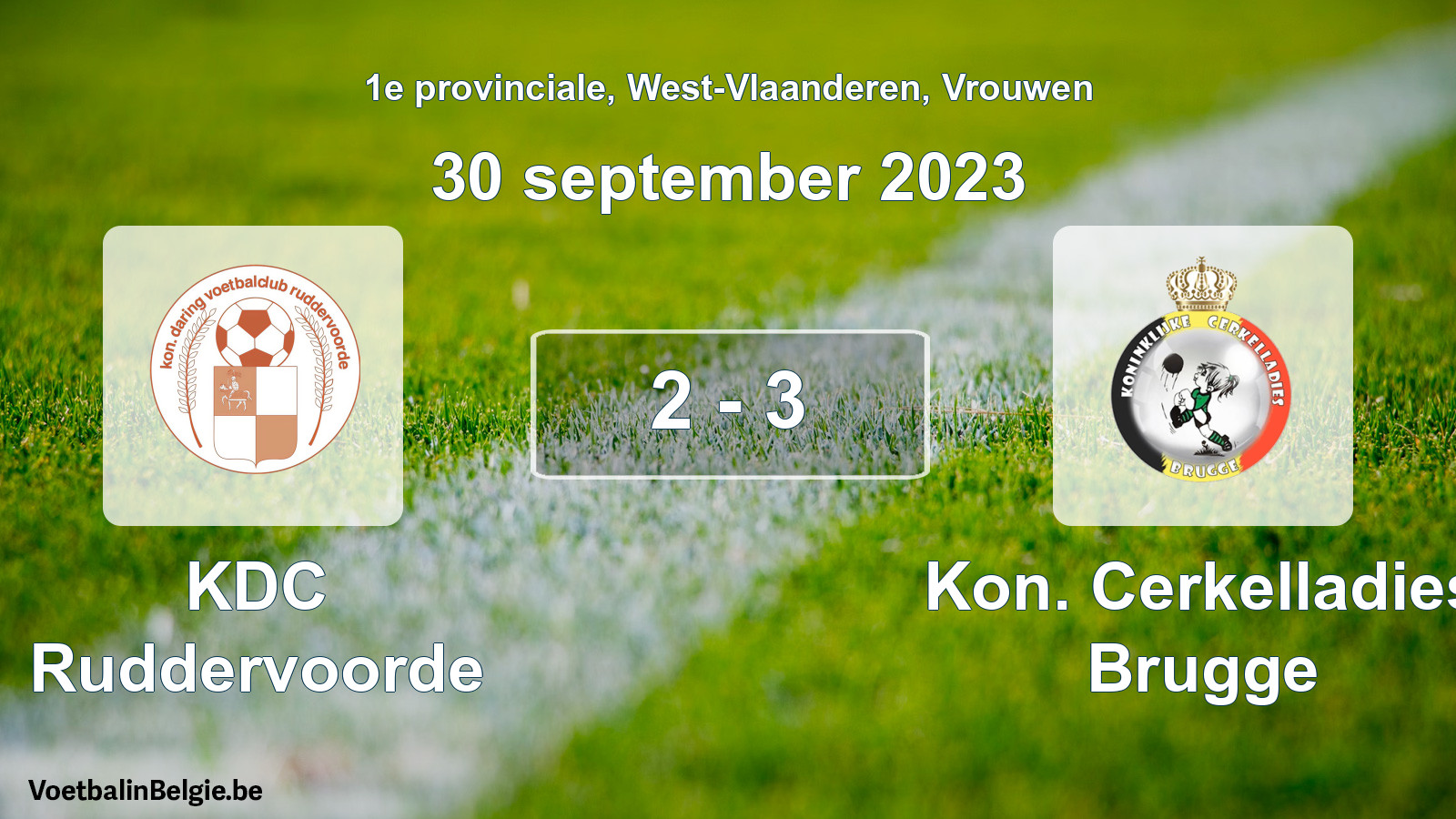 Gespeelde wedstrijd vrouwenvoetbal: KDC Ruddervoorde - Kon. Cerkelladies Brugge 2 - 3 (30 september 2023)