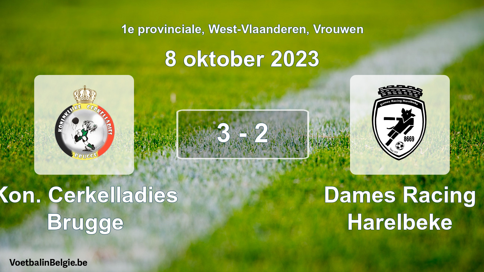 Gespeelde wedstrijd vrouwenvoetbal: Kon. Cerkelladies Brugge - Dames Racing Harelbeke 3 - 2 (8 oktober 2023)