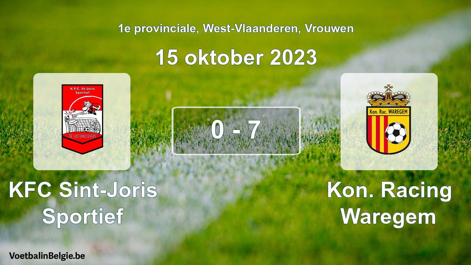 Gespeelde wedstrijd vrouwenvoetbal: KFC Sint-Joris Sportief - Kon. Racing Waregem 0 - 7 (15 oktober 2023)