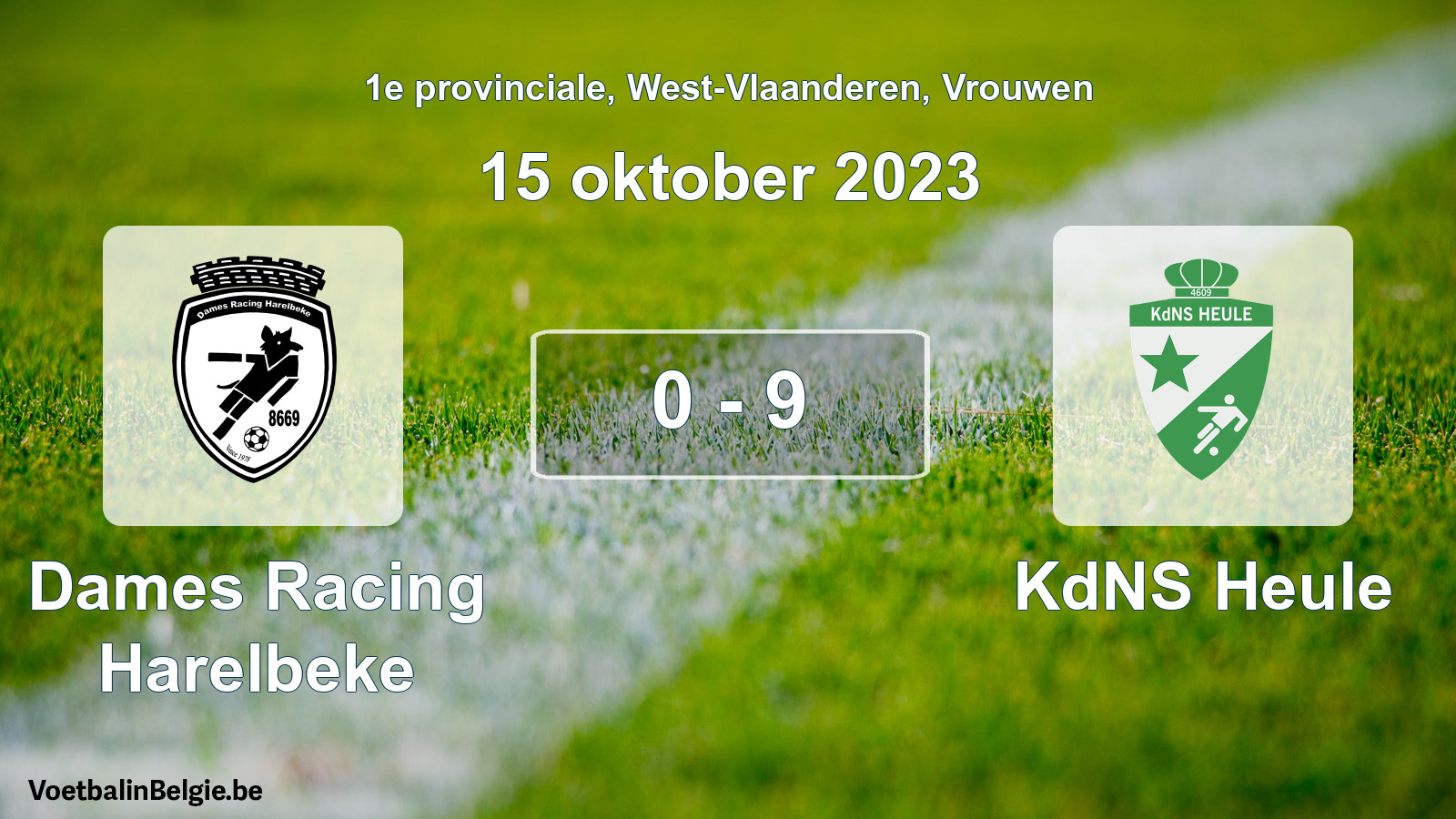 Gespeelde wedstrijd vrouwenvoetbal: Dames Racing Harelbeke - KdNS Heule 0 - 9 (15 oktober 2023)