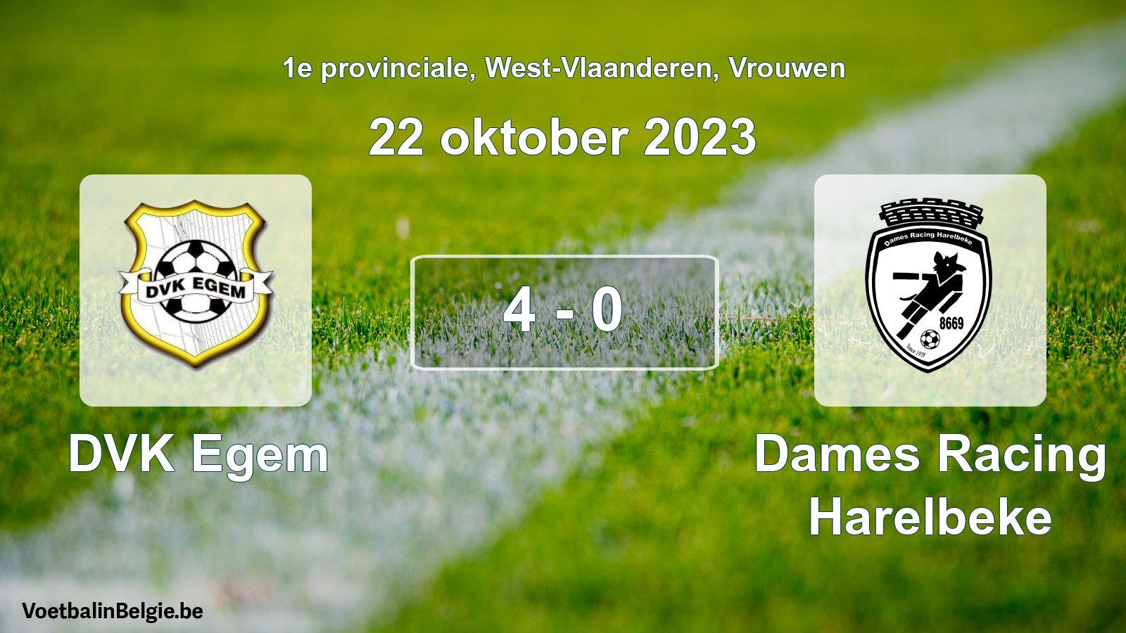 Gespeelde wedstrijd vrouwenvoetbal: DVK Egem - Dames Racing Harelbeke 4 - 0 (22 oktober 2023)