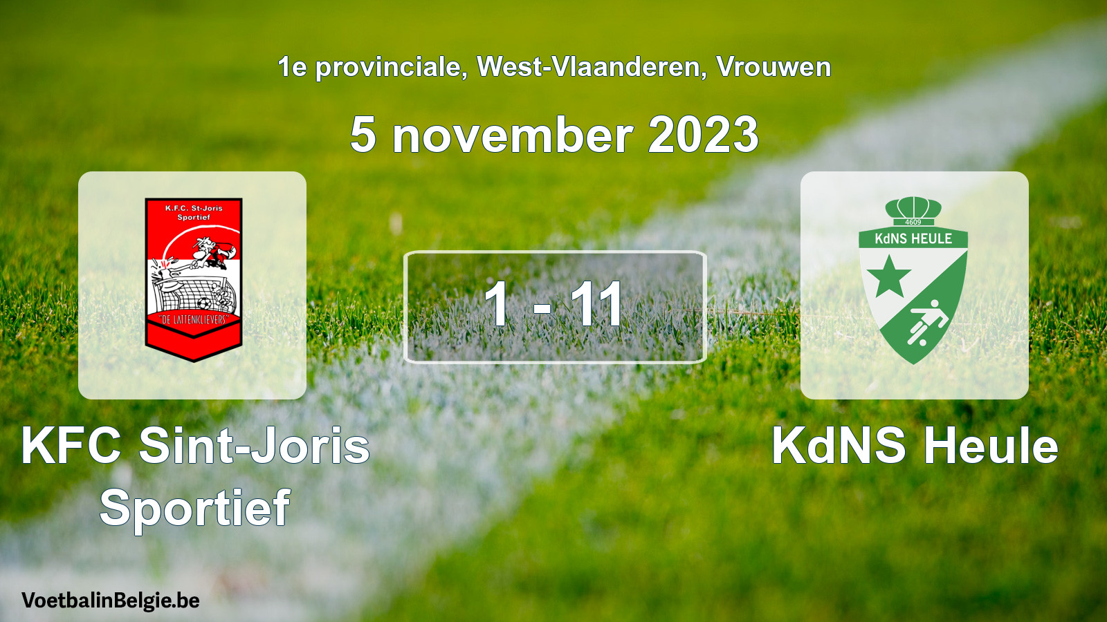 Gespeelde wedstrijd vrouwenvoetbal: KFC Sint-Joris Sportief - KdNS Heule 1 - 11 (5 november 2023)