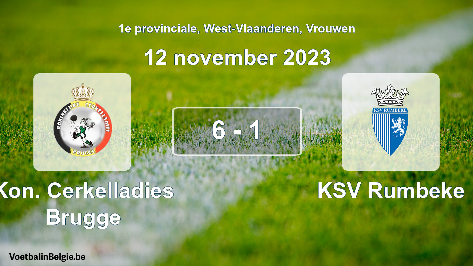 Gespeelde wedstrijd vrouwenvoetbal: Kon. Cerkelladies Brugge - KSV Rumbeke 6 - 1 (12 november 2023)