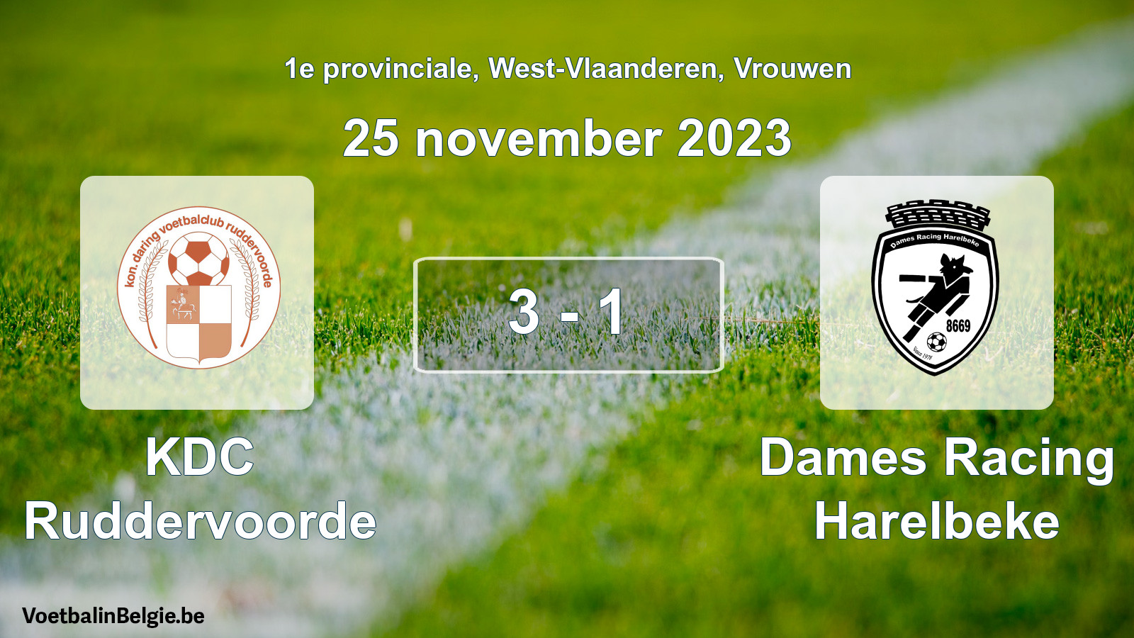 Gespeelde wedstrijd vrouwenvoetbal: KDC Ruddervoorde - Dames Racing Harelbeke 3 - 1 (25 november 2023)