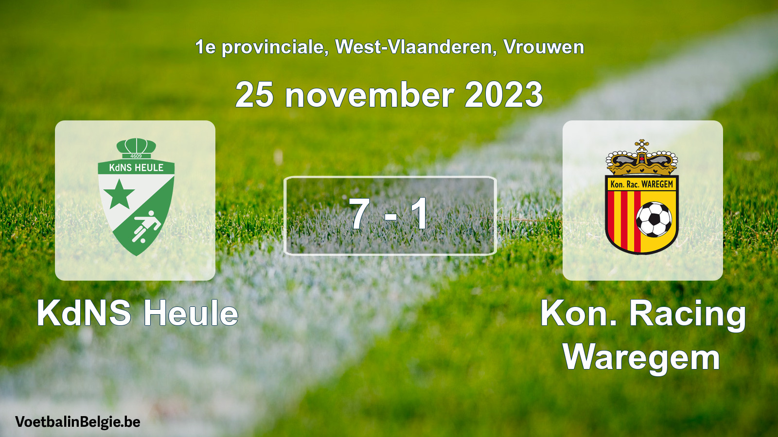 Gespeelde wedstrijd vrouwenvoetbal: KdNS Heule - Kon. Racing Waregem 7 - 1 (25 november 2023)