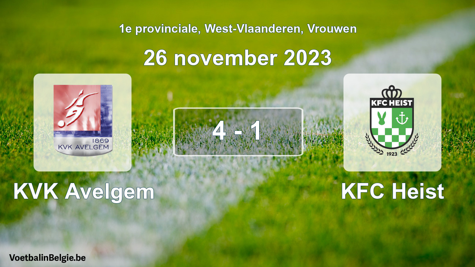 Gespeelde wedstrijd vrouwenvoetbal: KVK Avelgem - KFC Heist 4 - 1 (26 november 2023)