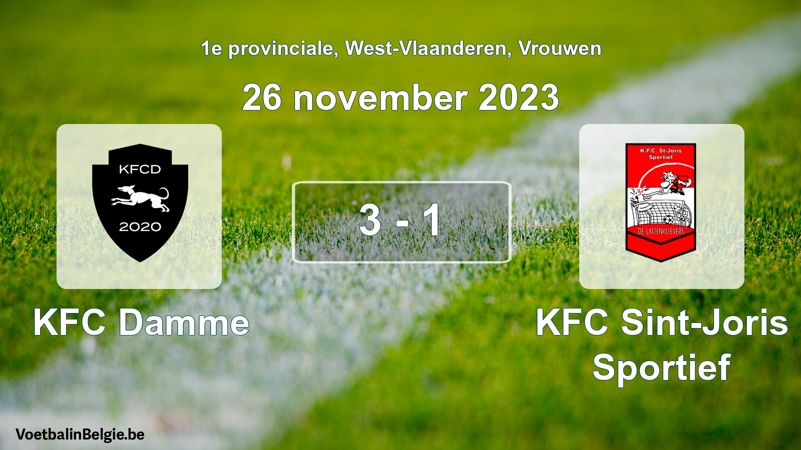 Gespeelde wedstrijd vrouwenvoetbal: KFC Damme - KFC Sint-Joris Sportief 3 - 1 (26 november 2023)