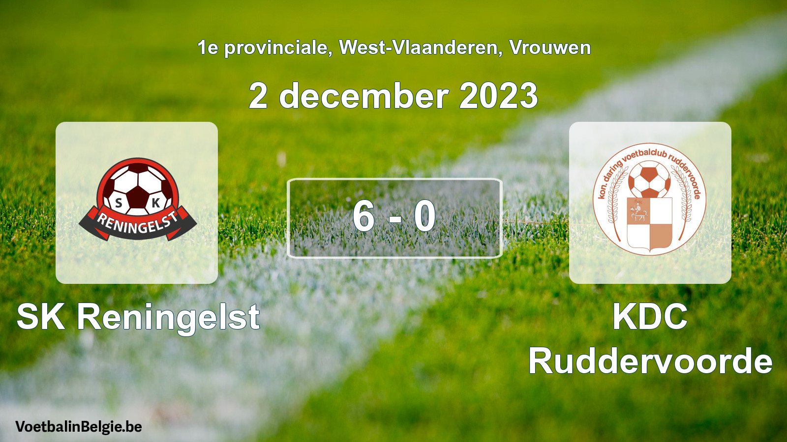 Gespeelde wedstrijd vrouwenvoetbal: SK Reningelst - KDC Ruddervoorde 6 - 0 (2 december 2023)