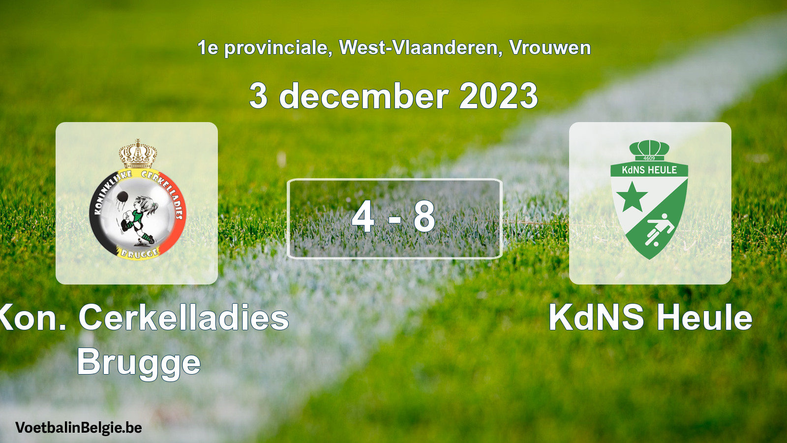 Gespeelde wedstrijd vrouwenvoetbal: Kon. Cerkelladies Brugge - KdNS Heule 4 - 8 (3 december 2023)