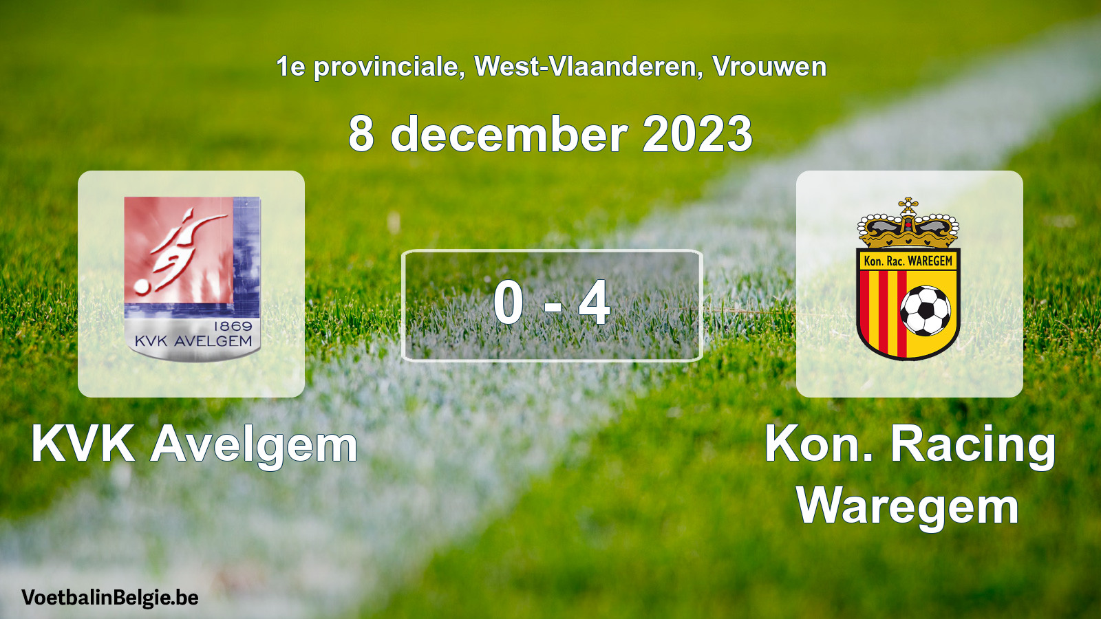 Gespeelde wedstrijd vrouwenvoetbal: KVK Avelgem - Kon. Racing Waregem 0 - 4 (8 december 2023)