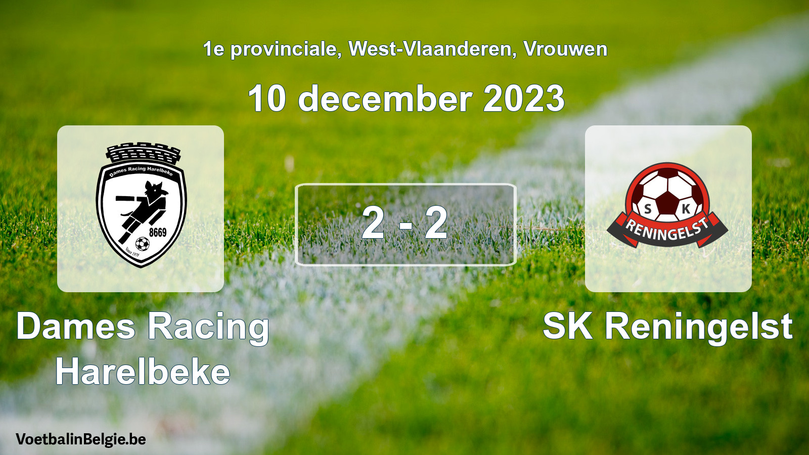 Gespeelde wedstrijd vrouwenvoetbal: Dames Racing Harelbeke - SK Reningelst 2 - 2 (10 december 2023)