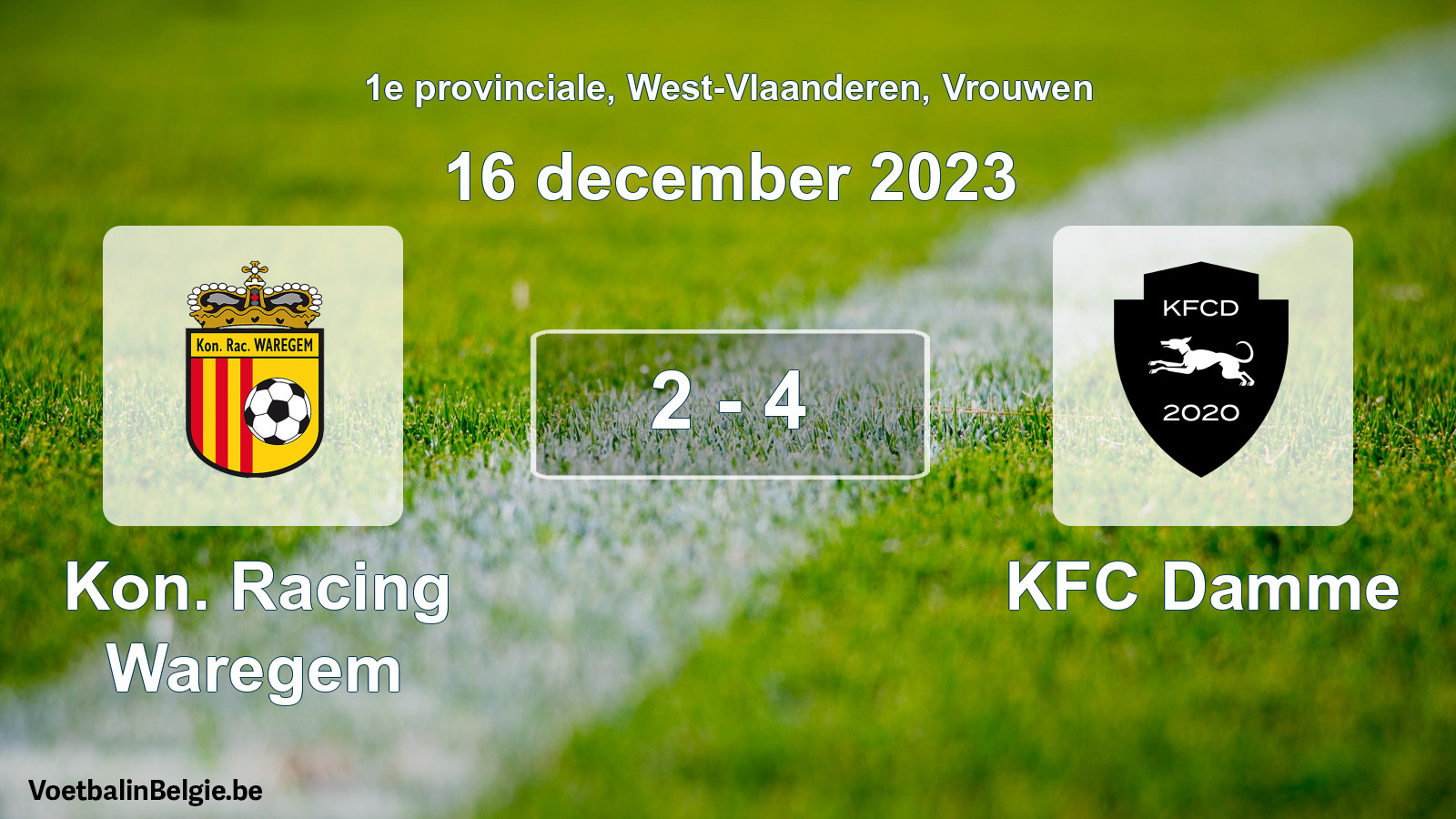 Gespeelde wedstrijd vrouwenvoetbal: Kon. Racing Waregem - KFC Damme 2 - 4 (16 december 2023)
