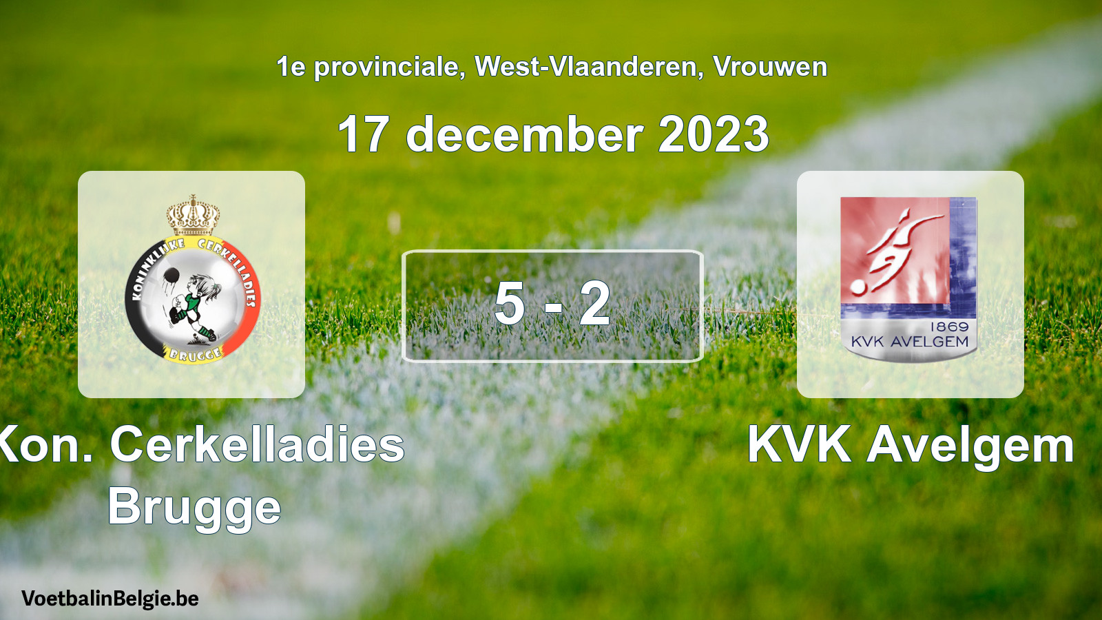 Gespeelde wedstrijd vrouwenvoetbal: Kon. Cerkelladies Brugge - KVK Avelgem 5 - 2 (17 december 2023)