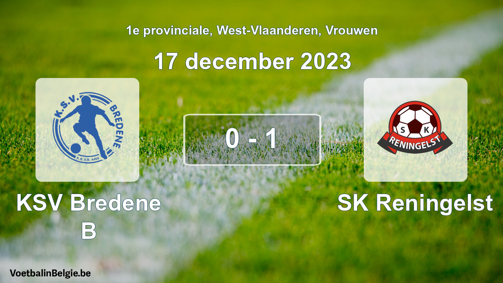 Gespeelde wedstrijd vrouwenvoetbal: KSV Bredene B - SK Reningelst 0 - 1 (17 december 2023)
