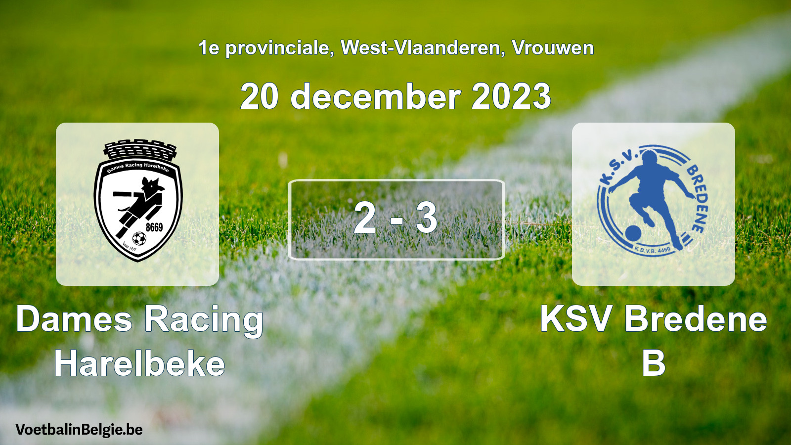 Gespeelde wedstrijd vrouwenvoetbal: Dames Racing Harelbeke - KSV Bredene B 2 - 3 (20 december 2023)