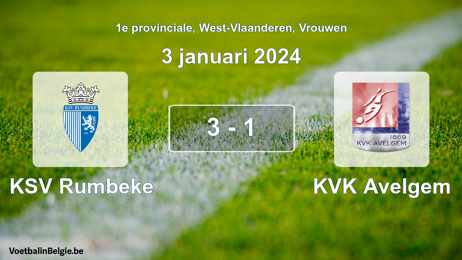 Gespeelde wedstrijd vrouwenvoetbal: KSV Rumbeke - KVK Avelgem 3 - 1 (3 januari 2024)