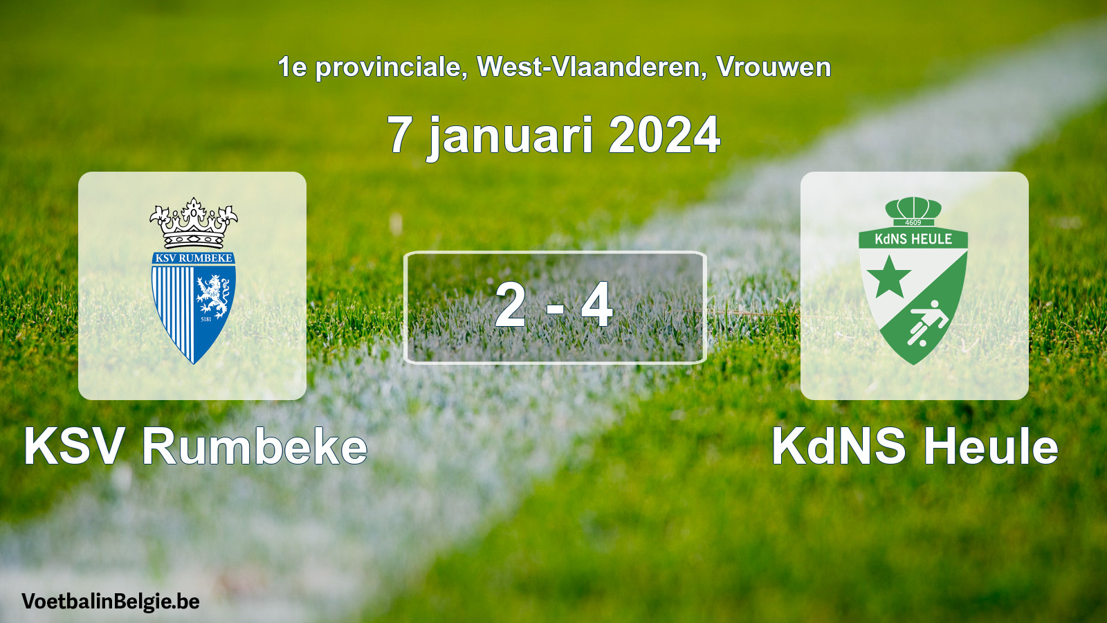 Gespeelde wedstrijd vrouwenvoetbal: KSV Rumbeke - KdNS Heule 2 - 4 (7 januari 2024)